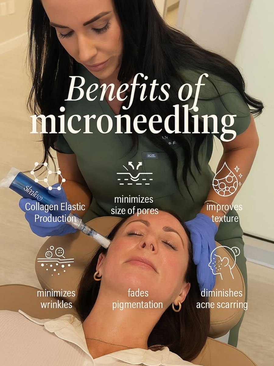 Marissa Palermo, APRN performing microneedling with PDGF at ProMD Health Fort Lauderdale — benefits include collagen production, smaller pores, improved texture, fewer wrinkles, faded pigmentation, and diminished acne scarring